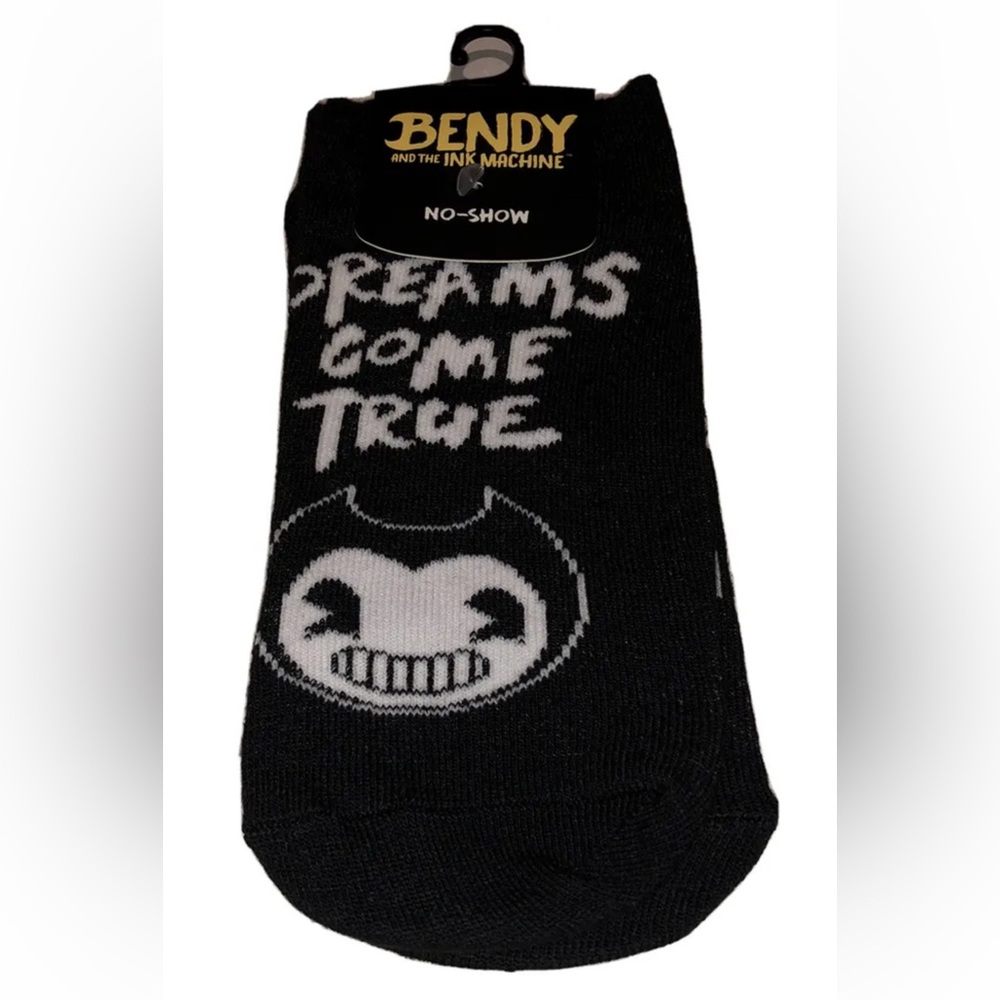 Bendy & The Ink Machine 1 Pair No Show Socks Men 5-8 Women 5-10 Black White Logo
